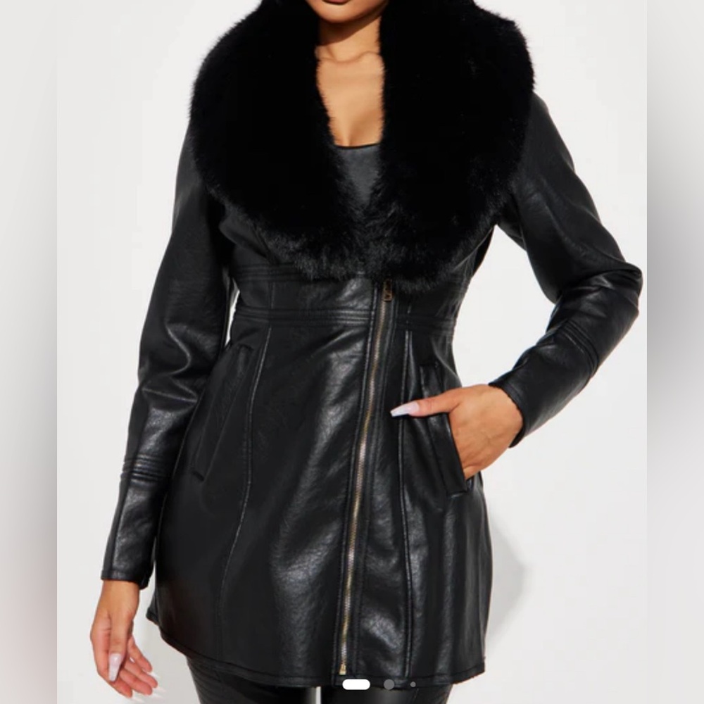 Faux leather fur coat M
